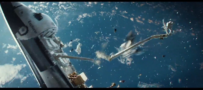 Still image from Alfonso Cuarón’s sci-fi thriller Gravity (2013).